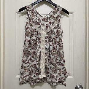 Spense Lightweight Tank Top Paisley Floral Lace White Boho Cottage Womens Medium